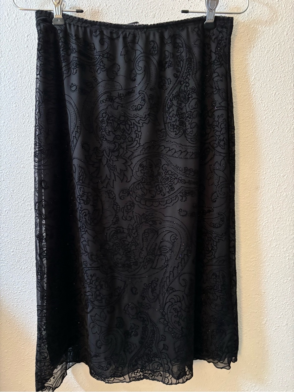 Necessary Objects Black Paisley Lace-Overlay Midi Skirt Sz Small
